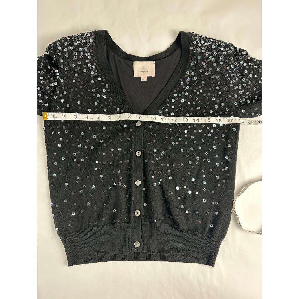 Cinq a Sept Nancy Sequin Cropped Cardigan Sweater Black Party Luxury Glam Small - Picture 7 of 9